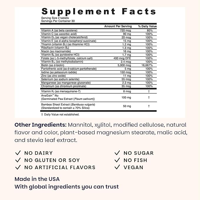 EZ Melts Women's Multi + Hair Growth - Daily Multivitamin for Women - Supports Healthy Energy Levels & Reduced Hair Shedding - Non-GMO & Vegan - Peach - 120 Dissolvable Tablets (60 Servings)