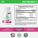 Max Collagen Plus C (60 caps) - All Natural Collagen Capsules with Biotin & Bioperine to Boost Anti Aging Hydration & Skin Firmness - Collagen Pills to Strengthen Bones & Nails