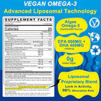 Vegan Omega-3 Gummies 1000mg +CoQ10+Magnesium- EPA 600mg & DHA 400mg, Fish Oil Omega 3 Supplements Alternative for Women Men Adults- Liposomal Form -Algae- Plant Sterols, Garlic,B6,B9, B12, Sugar Free