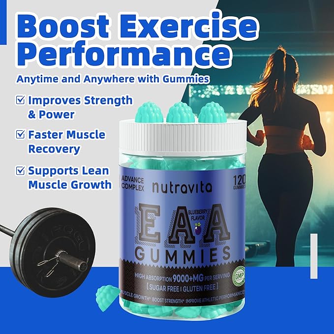 EAA Gummies 120 Gummies (Blueberry), Essential Amino Acids - All 9 Essential Aminos (EAA) and All Branched-Chain Aminos (BCAAs), Non-GMO, Gluten Free, Vegetarian Friendly