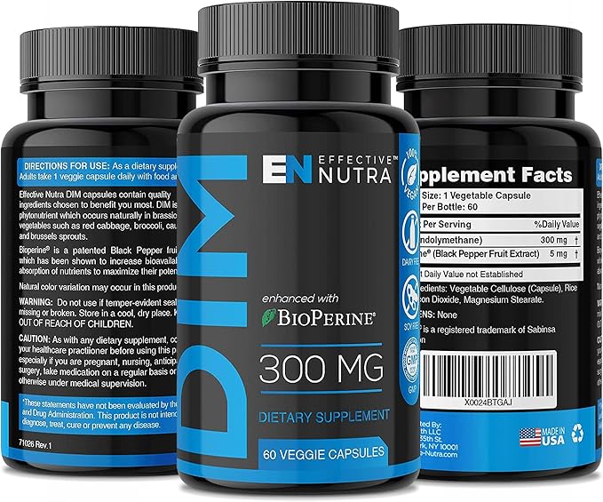 Effective Nutra Dim Supplement 300mg with BioPerine - Extra Strength Estrogen Blocker for Men & Women - Hormone & Metabolism Support - 2 Month Supply