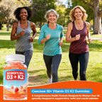 Vitamin D3 K2 Gummies Supplement for Women 50+: Organic Vitamin D3 5000 IU + K2 (MK-7) 120 mcg with 500mg Omega-3, 400mg Calcium, CoQ10 for Immune Health - Extra Strength for Adults(60Count)