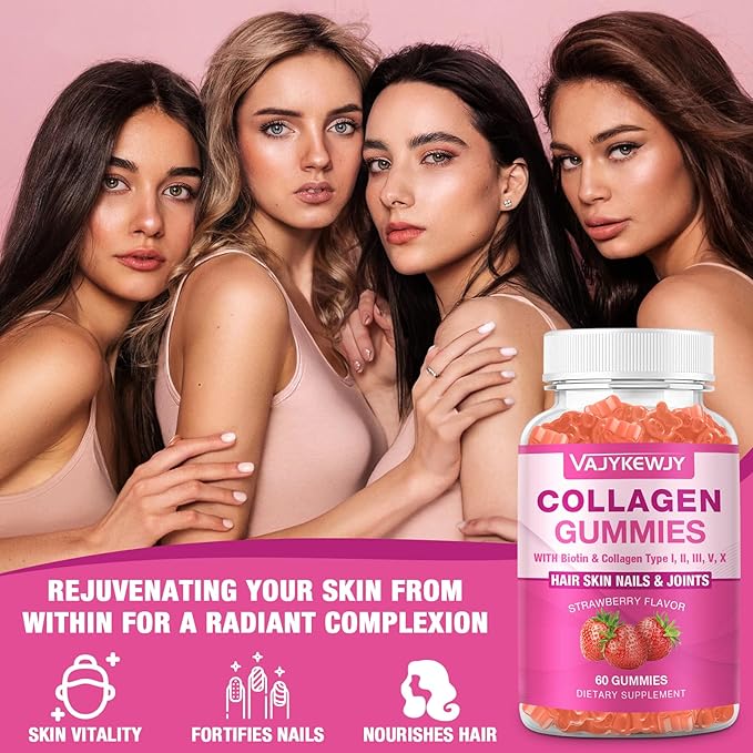 2-Pack Collagen Gummies for Women & Men - with Biotin, Vitamin C, & Zinc for Skin Radiance, Hair Growth, Strong Nails, & Joint Support, 120 Count