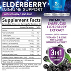 Elderberry Gummies - Black Elderberry Extract Immune Support Gummy with Vitamin C, D3 and Zinc - Sambucus Immune Health Support Supplement for Kids & Adults, Black Elder Berry Vitamins - 60 Gummies