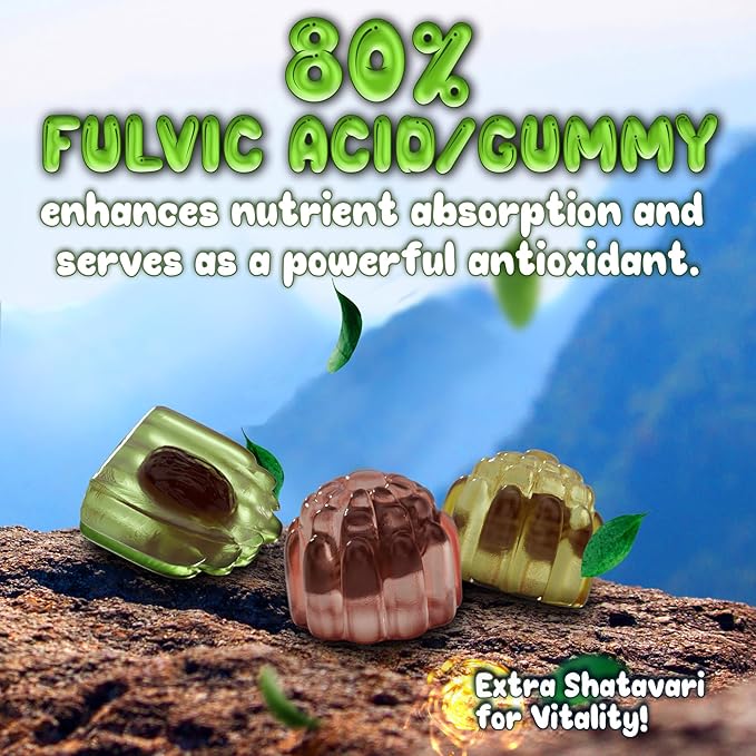 OH MY CHEWY Pure Himalayan Shilajit Gummies - High Potency Gold Grade Resin - Energy Boost and Immune Support for Men and Women with Ashwagandha and Shatavari - 120 Gummy - Apple & Kiwi
