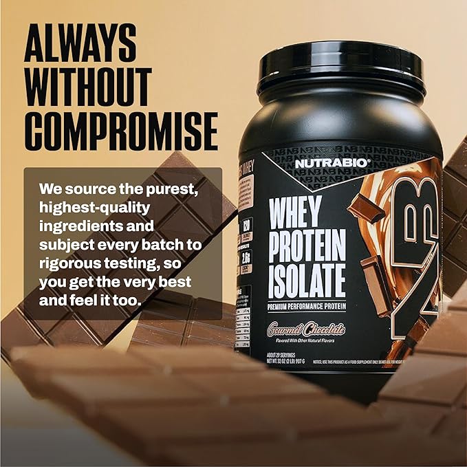 NutraBio 100% Whey Protein Isolate Protein Powder, 25g Protein with Complete Amino Acid Profile, Non-GMO, Soy & Gluten Free, Low Carb, Low Calorie Whey Protein Powder, Gourmet Chocolate, 2 Lbs