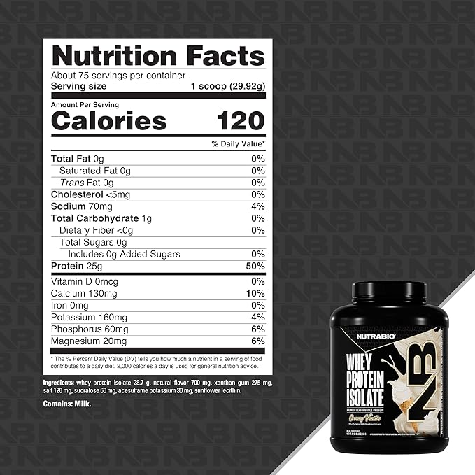 NutraBio 100% Whey Protein Isolate Protein Powder, 25g Protein with Complete Amino Acid Profile, Non-GMO, Soy & Gluten Free, Low Carb, Low Calorie Whey Protein Powder, Creamy Vanilla, 5 Lbs
