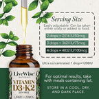Live Wise Naturals Vitamin D3 K2 Drops for Adults - 930 Drops, Ultra Concentrated Formulation, Fast Absorption 1208 IU Vitamin D3, 25 MCG (MK-7) - Micro-Dosing Dropper for Calcium & Bone Support