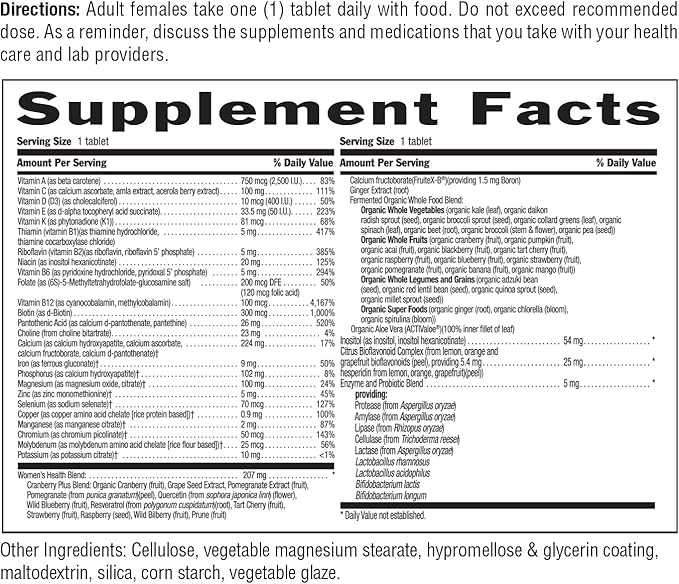 Country Life Women’s Core 1 Daily Multivitamin with Iron, Cranberry, Probiotics, and Digestive Enzymes-Certified Gluten-Free Formula for Energy, Immune Support and Complete Digestive Health,60 Tablets