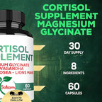 Satoomi 8in1 Cortisol Manager with Magnesium Glycinate, Ashwagandha, Rhodiola Rosea, Lions Mane & More - Cortisol Reducer Supplement Men & Women - 60 Capsules