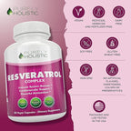 Purely Holistic Resveratrol 1450mg, 90 Servings, Trans-Resveratrol Antioxidant Supplement with Vitamin C and Polyphenol Complex, 180 Vegan Capsules