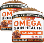 STRELLALAB Omega 3 for Dogs - (360Ct) Fish Oil Treats - Allergy & Itch Relief Skin & Coat Supplement - Dry Itchy Skin, Anti Shedding & Hot Spots Treatment - Pet Salmon Oil Chews - Smoked Salmon