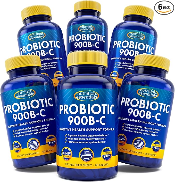Nutrition Essentials Probiotics for Women and Men with Natural Lactase Enzyme & Prebiotic Fiber for Digestive Health - 80percent + Stronger Supplement for Gut Health Support - 6 Count of 60 Tablets