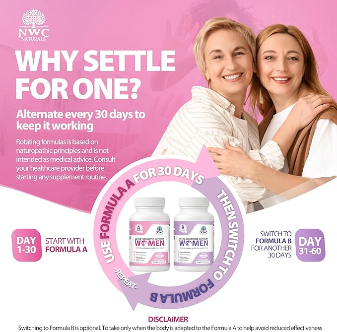 NWC Naturals Ultra-Hormone Support Combo, Hormone Harmony for Women & Rotating Hormone Balance for Women, 2-Pack (Formulas A + B, 360 Capsules) – Menopause & Cycle Support with B-Vitamins & Adaptogens