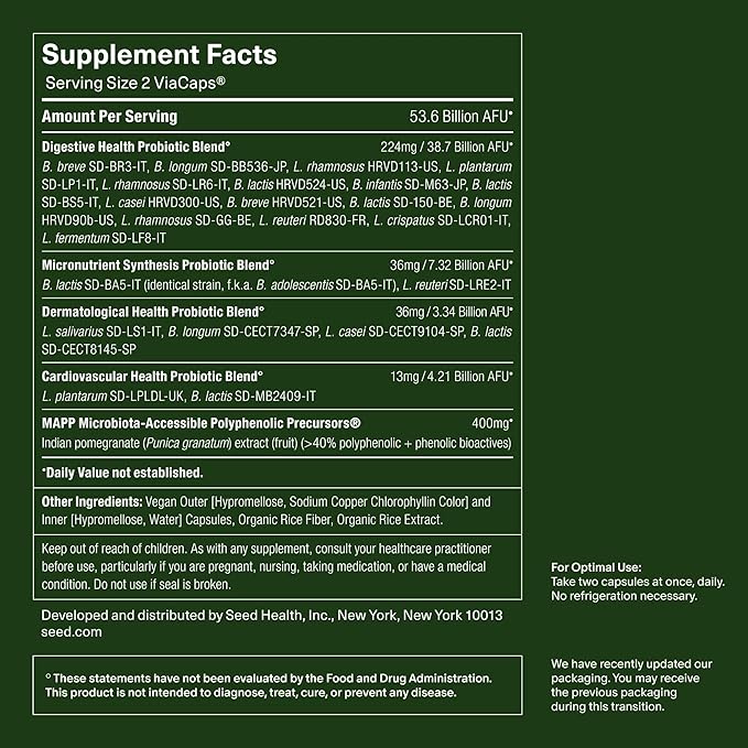Seed DS-01 Daily Synbiotic - Prebiotic and Probiotic for Women & Men - Digestive Health, Gut Health, Immune Support, Bloating & Constipation Relief - Vegan & Shelf-Stable - 60 Capsules (30-Day Supply)