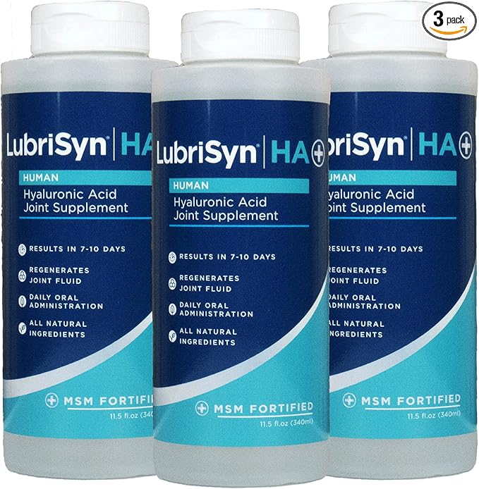 Lubrisyn Hyaluronic Acid Oral Joint Supplement with MSM – Liquid HA Formula for Humans – Promotes Joint Support, Mobility, Flexibility, Hydration & Healthy Function for Men & Women – 3 x 11.5oz