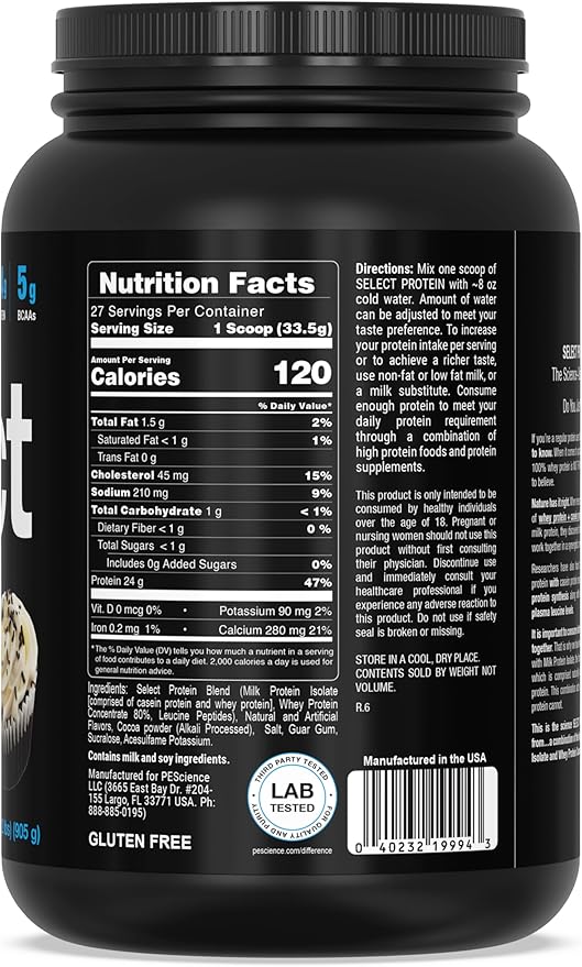 PEScience Select Protein Powder, Whey and Casein Blend, Lean Protein Powder for Women and Men, Low Calorie, Low Carb, Keto Friendly, Gluten Free, Frosted Chocolate Cupcake - 27 Servings