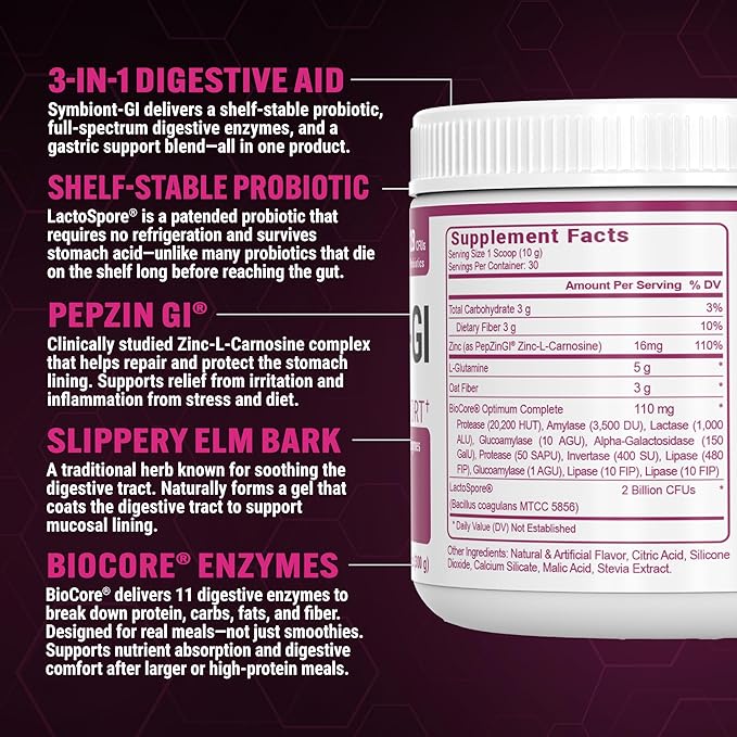 PEScience Complete-GI Gut Health Powder, Probiotics for Women and Men, Digestive Enzymes, Prebiotic Fiber, L Glutamine, Pepzin GI Zinc Carnosine - Raspberry Flavor, 30 Servings
