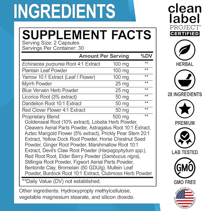 Lymphatic Drainage Supplements Pills - Lymphatic Support Total Herbal Cleanse Products Echinacea, Ginger, Dandelion, Red Root & Red Clover Supplement - Lymph Node Detox Cleanse Lymph System Drainage