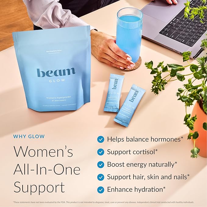 Beam Glow Hormone Balance Supplement for Women – Cortisol Supplement for Women, PMS Relief Supplement, Perimenopause & PCOS Support, Womens Vitamins, Thyroid Support with Ashwagandha & Selenium