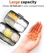 Travel Pill Organizer - Airtight Medicine Case for Traveling Portable Pharmacy Box with Labels Vitamin Container 8 Compartment Supplement Medication Holder Large Capacity Daily (Black)