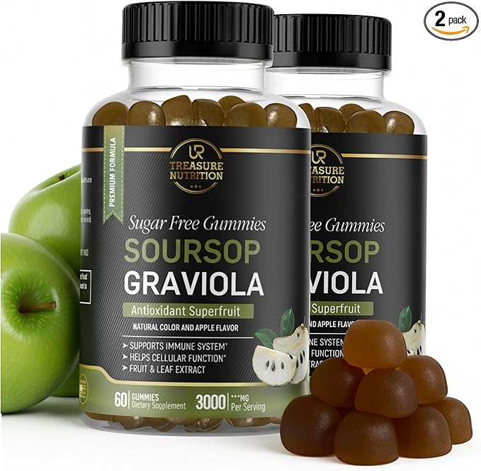 Soursop Leaves & Soursop Fruit Gummies - 3000mg Soursop Extract - 2 Pack Graviola Supplement - Soursop Fruit and Leaf - 120ct - Sugar-Free - Gluten Free – Non-GMO – Vegan Friendly