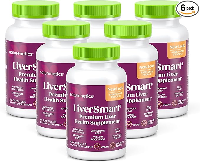 Naturenetics Milk Thistle Liver Cleanse & Support Supplement, 60 Capsules - 80% Silymarin Extract with Artichoke & Dandelion, Supports Liver Enzymes, Energy, & Digestion - Vegan, Gluten-Free, 6 Pack
