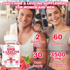 HMB and Leucine Gummies, HMB & Leucine Amino Acid for Muscle Growth, Muscle Relief, HMB Supplements for Men & Women, Vegan, Non-GMO, Raspberry Flavor, 60 Count