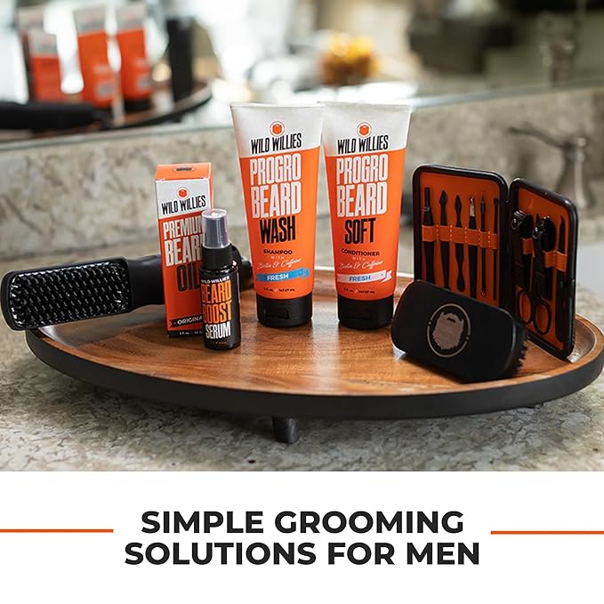 Wild Willies Beard Growth Kit - Capsules & Boost Serum - Natural Growth Oil With Biotin & Caffeine - Vitamins for Fuller, Thicker Beard - 60 Capsules - For Men