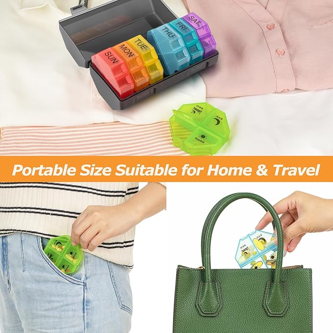 Weekly Pill Organizer 4 Times a Day, Large Pill Box 7 Day Daily Pill Case with 28 Extra Large Compartments Portable Travel Pill Container Big Medicine Organizer for Supplement Vitamin (Rainbow)