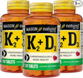MASON NATURAL Vitamin K2 + D3, 300,Day Supply, with Calcium for Normal Bone and Muscle Support, 100 Tablets (Pack of 3)