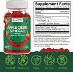 YUM-V'S Apple Cider Vinegar Gummies – ACV Gummies with Ginger & The Mother – Supports Metabolism, Vitality & Daily Wellness – Natural Apple Flavor Vegan, Non-GMO, Gluten-Free, Cider Gummy – 60 Count