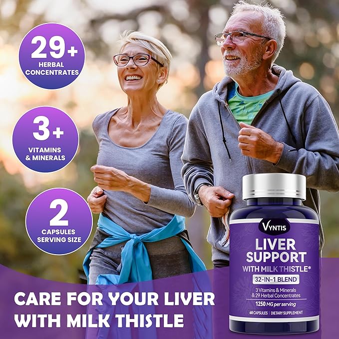 32-in-1 Liver Cleanse Detox & Repair - Liver Support Supplement with Milk Thistle, Artichoke Extract, Dandelion Root & Beetroot Powder for Liver Health - 1250mg per Serving (60 Capsules)