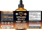 Vitamin D3 K2 USDA Organic Drops - Vitamin D3 10000 IU & K2 as MK-7 120mcg - Immune & Mood Support, Bone & Teeth Health - Sugar-Free Orange Flavor - Liquid Supplement - Made in USA - 4 FL OZ, 120 Days