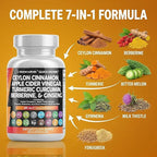 Clean Nutraceuticals Ceylon Cinnamon Capsules + Berberine Turmeric Apple Cider Vinegar Ginseng Bitter Melon Gymnema Milk Thistle Fenugreek Supplement Pills Powder for Men & Women