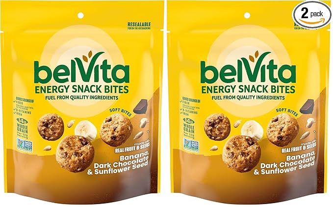 belVita Energy Snack Bites, Banana, Dark Chocolate and Sunflower Seed, 5 oz Bag (Pack of 2)