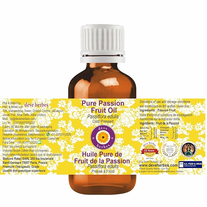 Deve Herbes Pure Passion Fruit Oil (Passiflora edulis) Cold Pressed 50ml (1.69 oz)