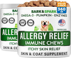 BARK&SPARK Dog Allergy Relief Soft Chews for Skin Health & Seasonal Allergies - Anti-Itch Supplement w/Omega-3, Quercetin & Bromelain Immune Treats for Dry Skin & Hot Spots - Chicken Liver - 240ct