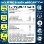 Omega-3 Gummies Supplement for Adults 40+: 1280mg Vegan Omega3 Fatty Acid DHA EPA with Vitamin D3 K2 Zinc Turmeric for Overall Health Support - Fish Oil Alternative for Women Men(120Count)