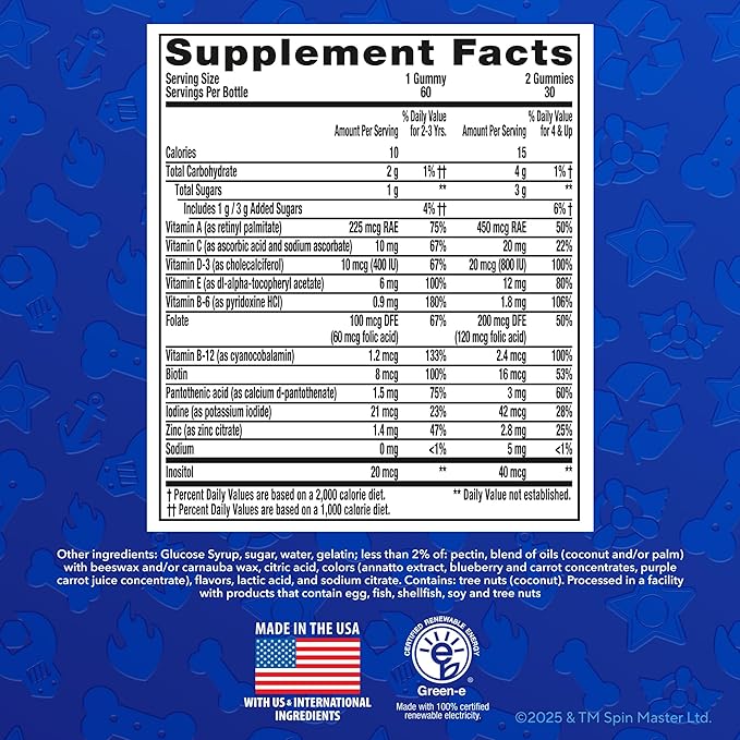 L’il Critters Paw Patrol Gummy Vites Daily Gummy Multivitamin for Kids, Vitamin C, D3 for Immune Support Cherry, Orange and Blueberry Flavors, 60 Gummies