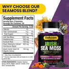 Sakoon nutrition Irish Sea Moss Gummies with Elderberry & Black Seed Oil - Overall Wellness Support | Rich in Vitamins, Raspberry Flavor | 60 Gummies
