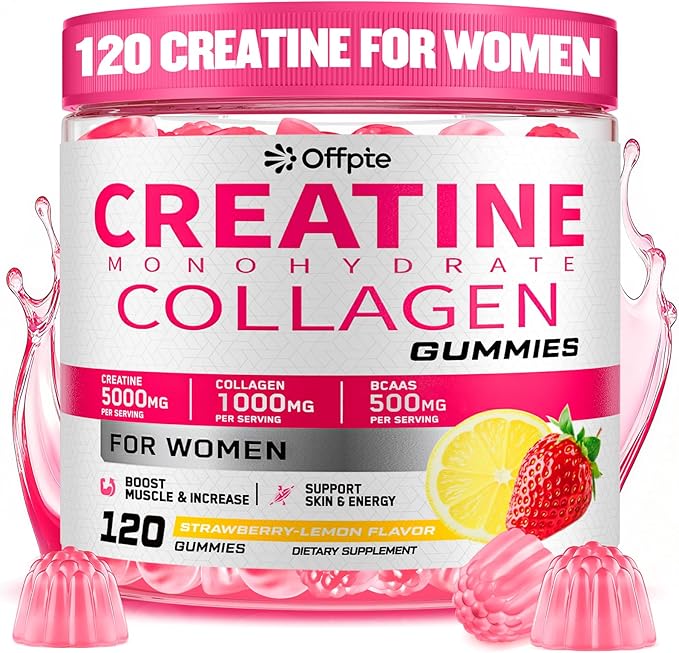 Creatine for Women, 5000mg Creatina Monohidratada Gummies with Collagen & BCAAs for Muscle Recovery, Energy & Skin, Chewable Post-Workout Supplement, Sugar-Free, No Bloating, 4 Gummies Per Day
