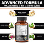 Zolotus Korean Red Panax Ginseng + Ginkgo Biloba, Ashwagandha, Beetroot, Green Tea - 120 Capsules for 2 Month Supply