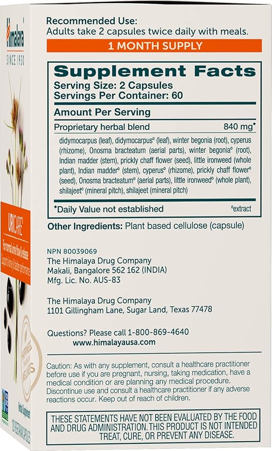 Himalaya UriCare – Herbal Kidney & Bladder Support with Shilajeet, Didymocarpus & Pasanabheda – Promotes Urinary Tract Health & Comfortable Urine Flow – Non-GMO, Gluten-Free, Vegetarian – 120 Capsules