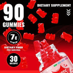 Prebiotic Fiber Gummies for Adults, 7G Extra Strength, Zero Sugar Added, 90 Pectin Based Gummies, Digestive Health & Regularity Support-Strawberry-2PACK