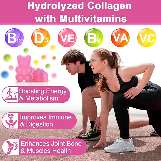 Multi Collagen Peptides Gummies, Type I, II, III, V, X - Hydrolyzed Collagen Peptides with Biotin, Hyaluronic Acid, Supports Healthy Skin, Strong Nails & Thick Hair, 60 Count, 1 Pack