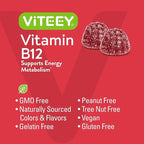 Viteey Vitamin B12 Gummies - Cognitive Support and Energy Gummies - Vegan, Gelatin Free, Gluten Free - 60 Count