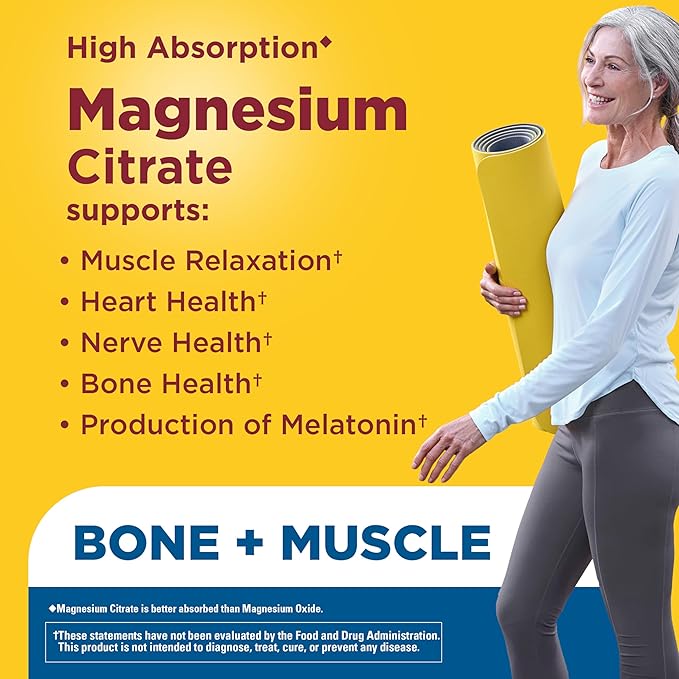Nature Made Zero Sugar Magnesium Citrate Gummies 200 Mg Per Serving, Muscle & Bone Support, Aspartame Free, 40 Sugar Free High Absorption Magnesium Gummies, 20 Day Supply