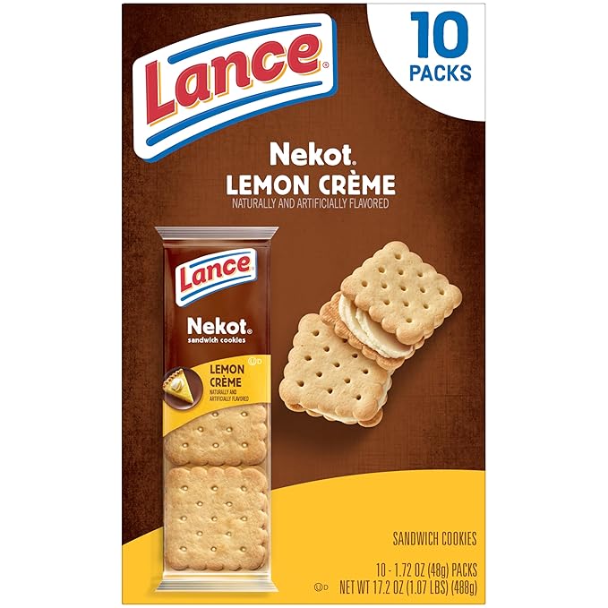 Lance Sandwich Cookies, Nekot Lemon Creme, 10 Individually Wrapped Packs, 6 Sandwiches Each