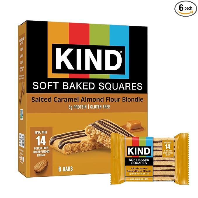 KIND Soft Baked Squares, Salted Caramel Almond Flour Blondie, Gluten Free, Healthy Snack Bars, 5g Protein, 6 Count